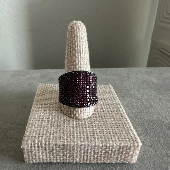 Pave Rhodolite Garnet 3/4" Wide Band Ring - Picture 2 of 13